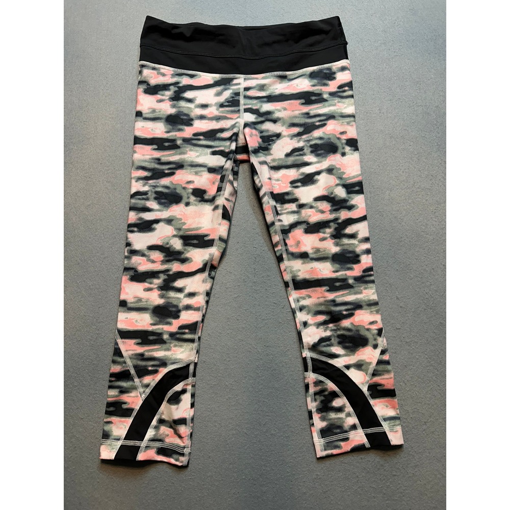 Lululemon Run Inspire Crop II Pink Camo Leggings Capri Size 8 Zipper Pocket - 98